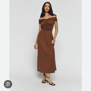 Reformation Off-Shoulder Dress chestnut